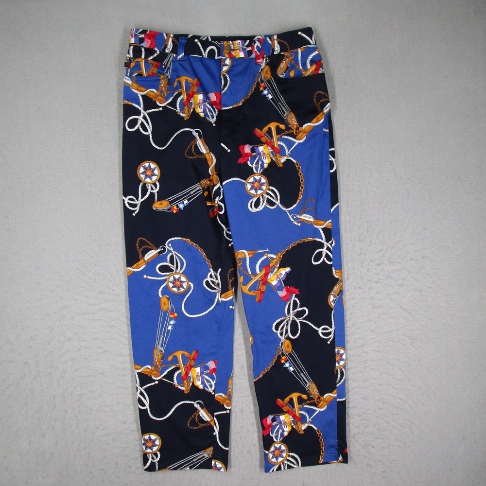 Lauren Ralph Lauren Nautical Scarf Print Pants Blue Anchor Compass Crop 12